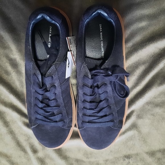 Zara NWT  blue platforms oxford sneakers size 6 - Picture 2 of 3